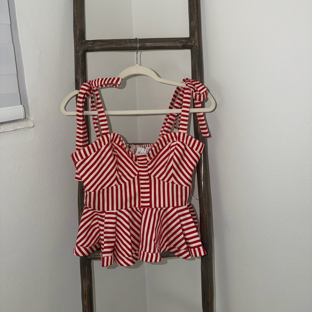 Chic Red and White Striped Peplum Blouse